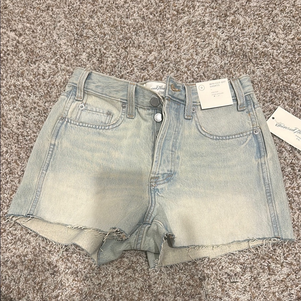 Blue Jean Shorts with Distressed Hem and Mid-Rise Fit
